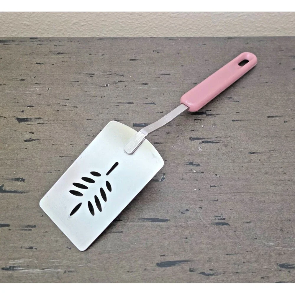 Vintage Royal Korea Pink Mauve Slotted Spatula Turner Wheat Design 11 3/4